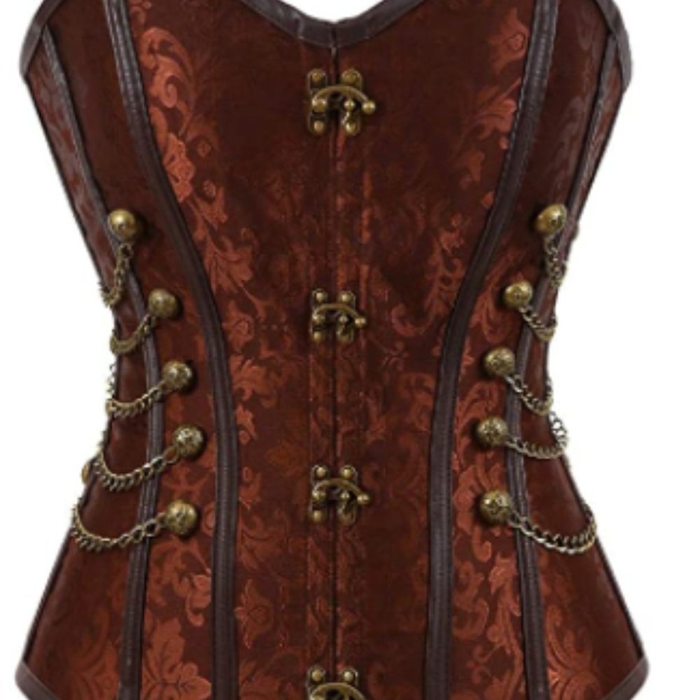 Brown-2837 Gothic Steampunk Corset Bustier Waist Cincher Underbust Corset Vest